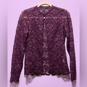NWOT Marina Sparkly Lace Sheer Open Cardigan in Purple Maroon - Size 4